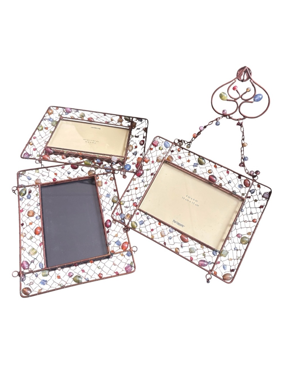 Vintage 90s Set (3) Pier One Beaded Boho Hanging Frame